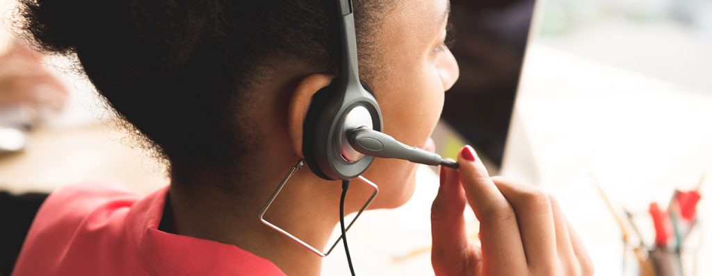 Woman on Headset with Technical Support call